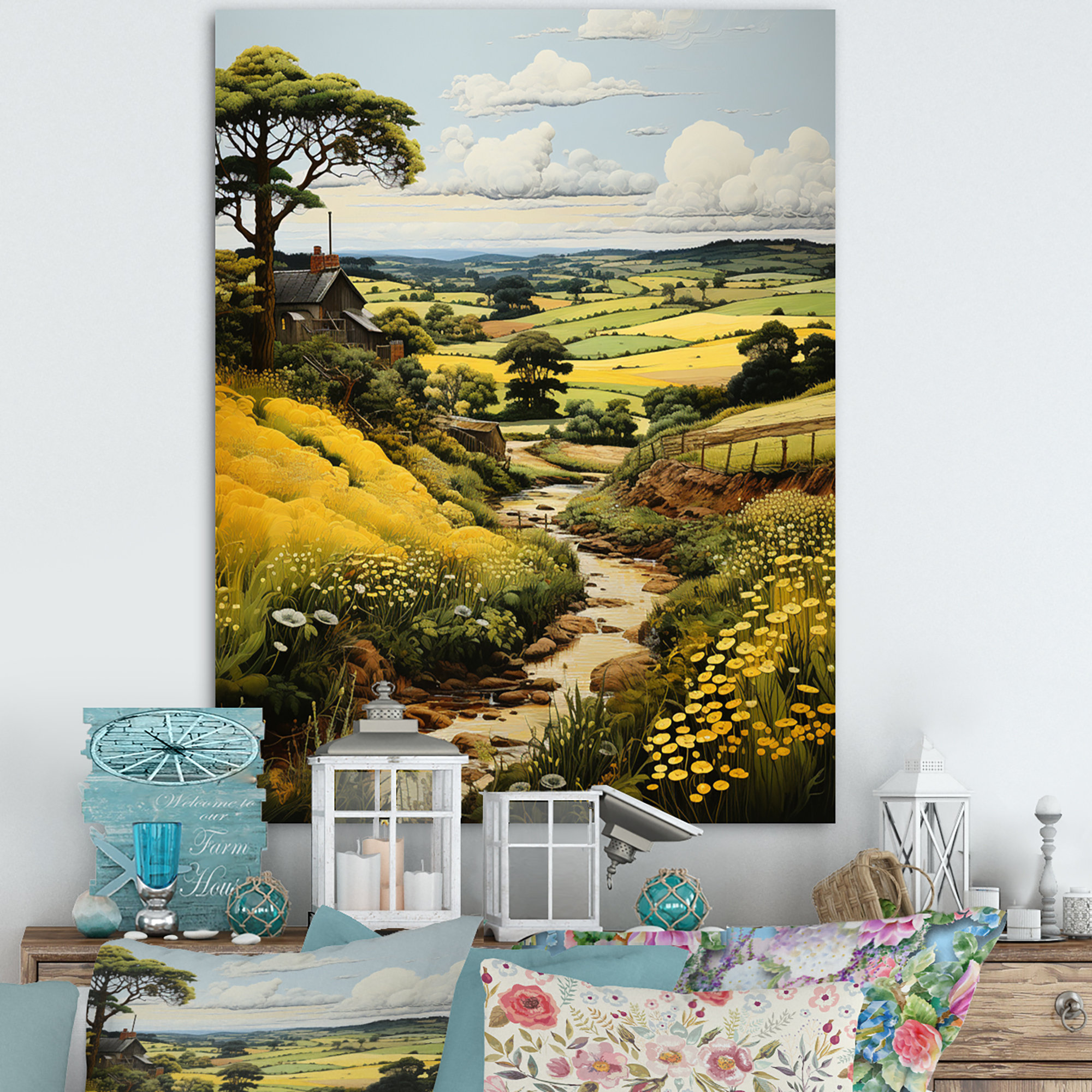 Millwood Pines Balcomb Countryside Green and Yellow Reverie Landscape V ...