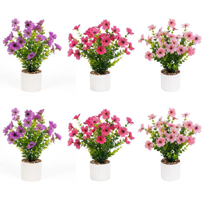 Ensemble de 6 fleurs artificielles en pot, mini plantes de table - Pots de fleurs en plastique - Sans entretien - Décoration de table pour la maison ou le bureau - Couleur : Petits pots de fleurs (lot de 6)