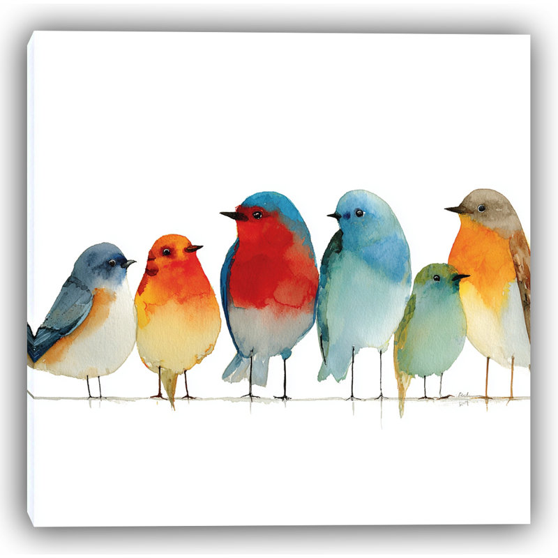 Chœur d'oiseaux colorés - Art mural sur toile tendue, H 30 po x l 40 po