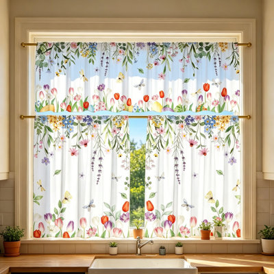 2D Printed Kitchen Curtain Short Panels Washable Decorative Window Curtains For Kitchen