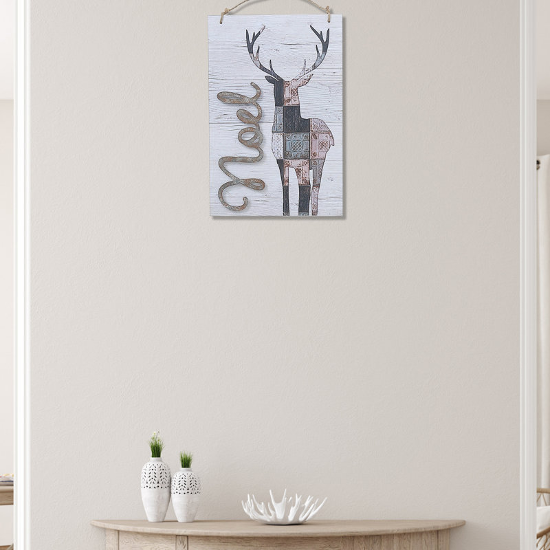 Décoration murale en bois avec cerf de Noël