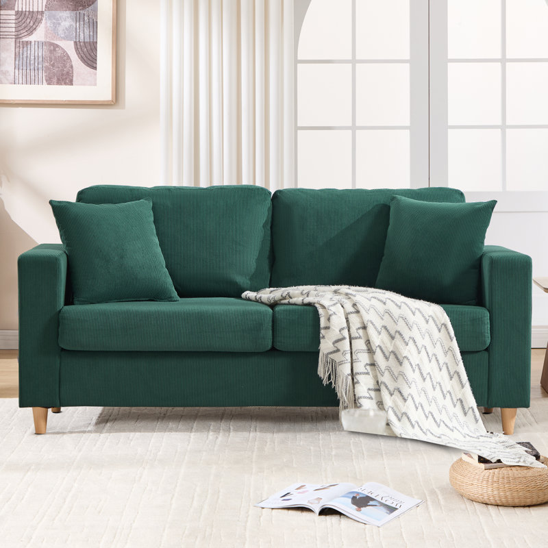 Corduroy Sofa Set with 2 Throw Pillows, Deep-Seated Upholstered Couch with Square Arms, Cosy Living, 2