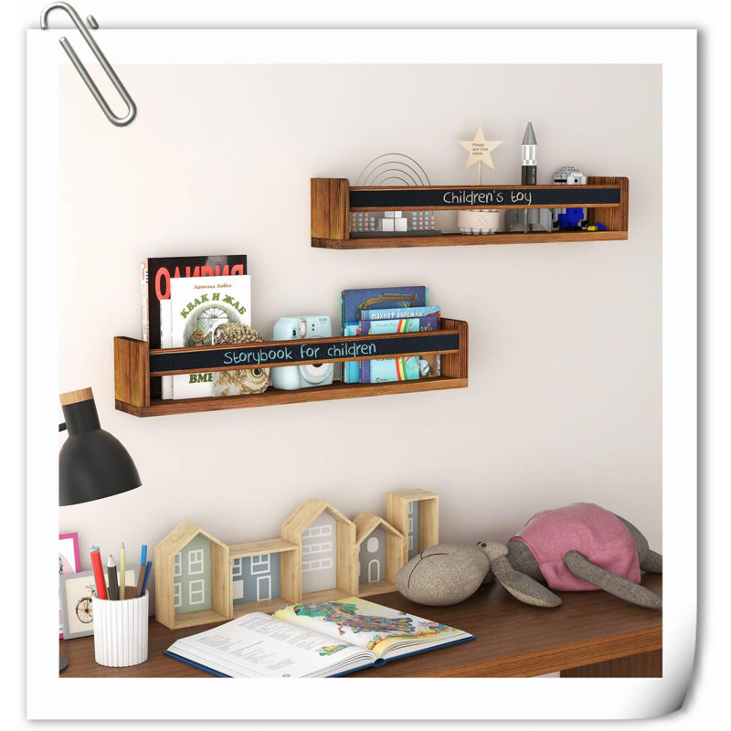 Tablette flottante en bois de pin 2 pièces Graviel, 4.5" H x 24" W x 4.7" D, Brun foncé / noir