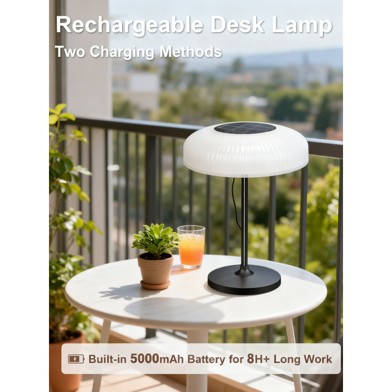 Cordless Table Lamp With Stepless Dimming, Waterproof Rechargeable 5000Mah Battery, Solar/USB Type-C Charging, Touch Control LED Mushroom Lamp For Indoor Outdoor Use