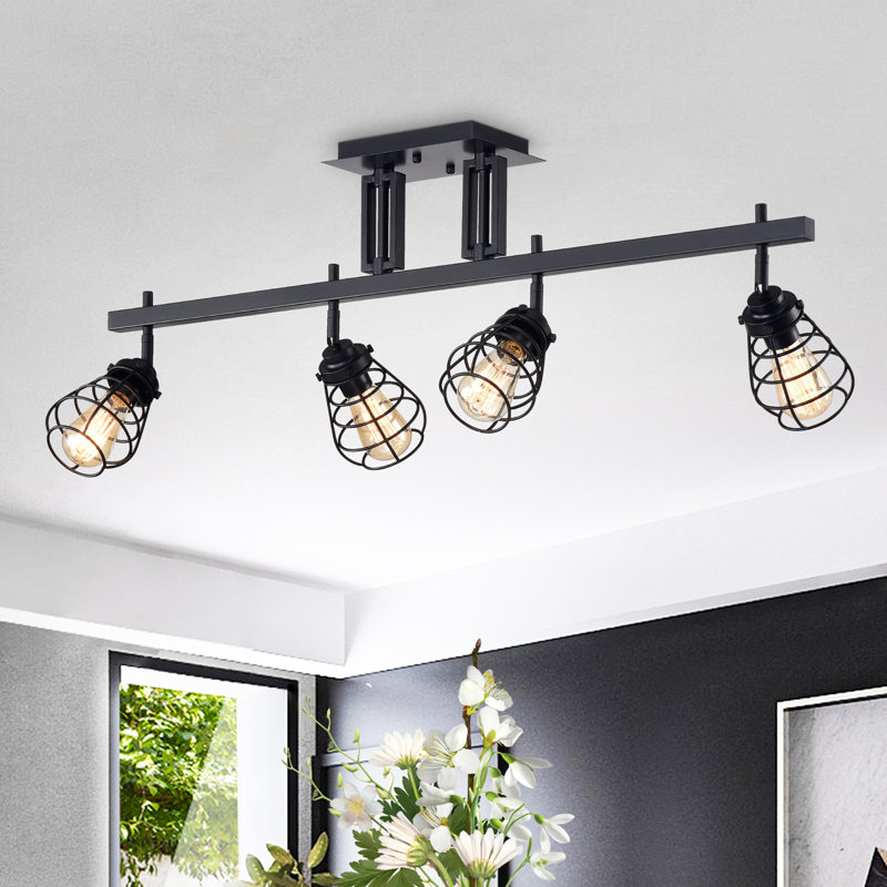 Zefina Matte Black Industrial 4-Light Adjustable Track Lighting