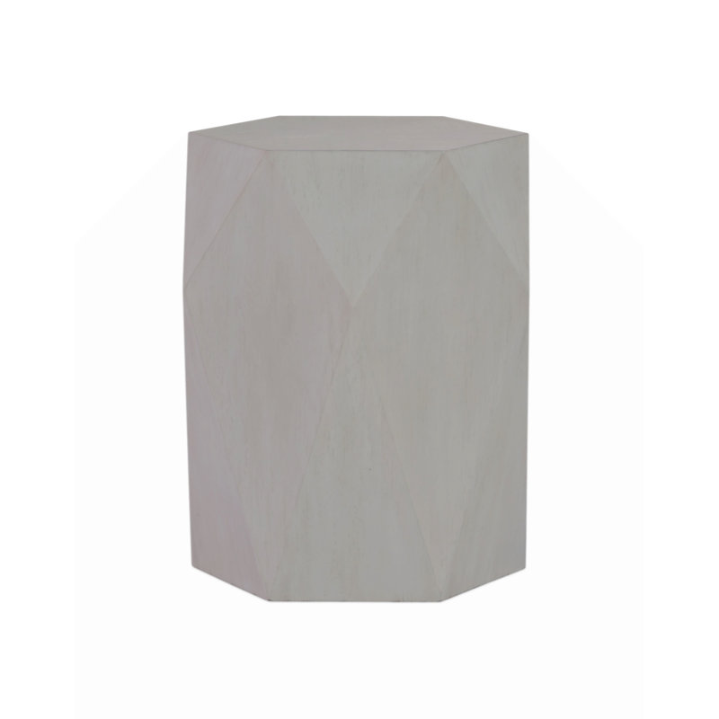 Table de bout hexagonale contemporaine H 25 po, Blanc