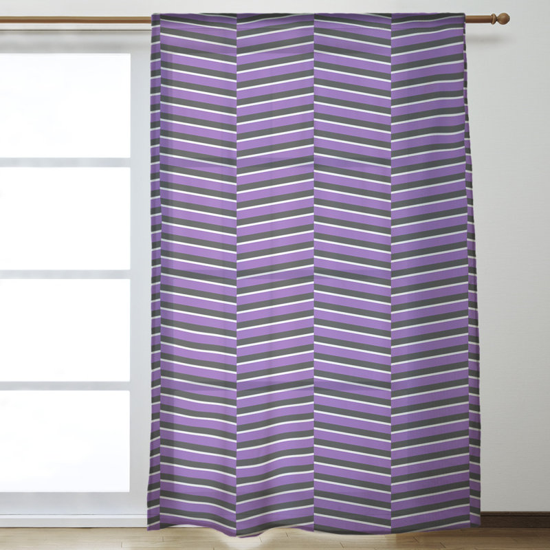 Panneau de rideau simple diaphane à rayures avec passe-tringle, Mauve