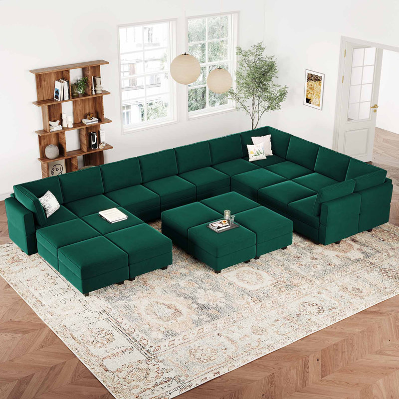 Canapé modulaire réversible en velours surdimensionné de 195,8 po Wylodene, Velours vert