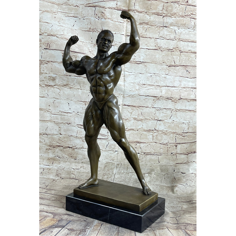 Sculpture en forme de Muscle Man de remise en forme de Mr Muscle Man, trophée en bronze 21 po x 10 po