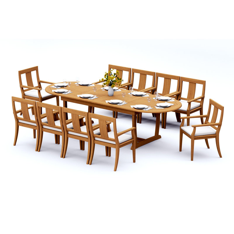 13 Pcs Grade-A Teak Wood Dining Set: 118" Double Extension Mas Oval Trestle Leg Table And 12 Osborne Arm Chairs #11OS2712, 10