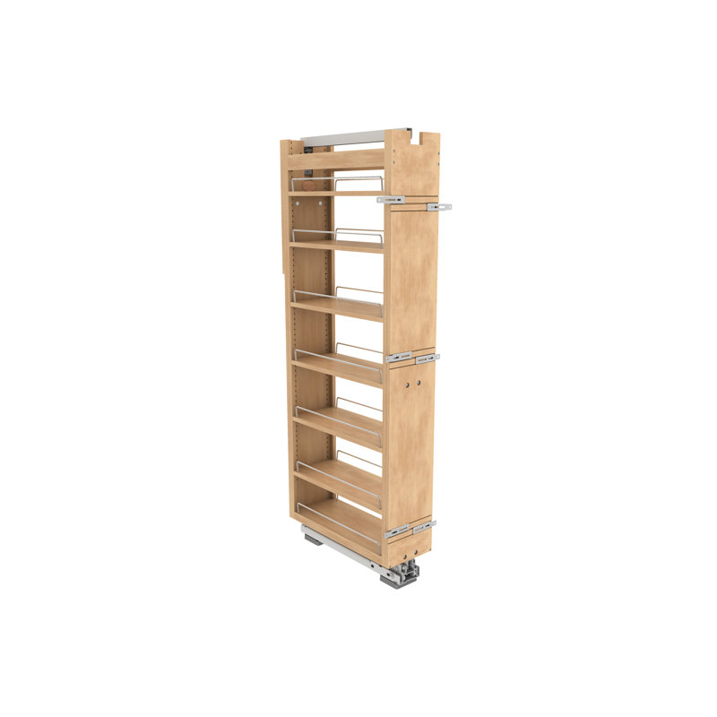 Light Brown Maple Tall Cabinet Pullout Pantry Organizer with Soft-Close