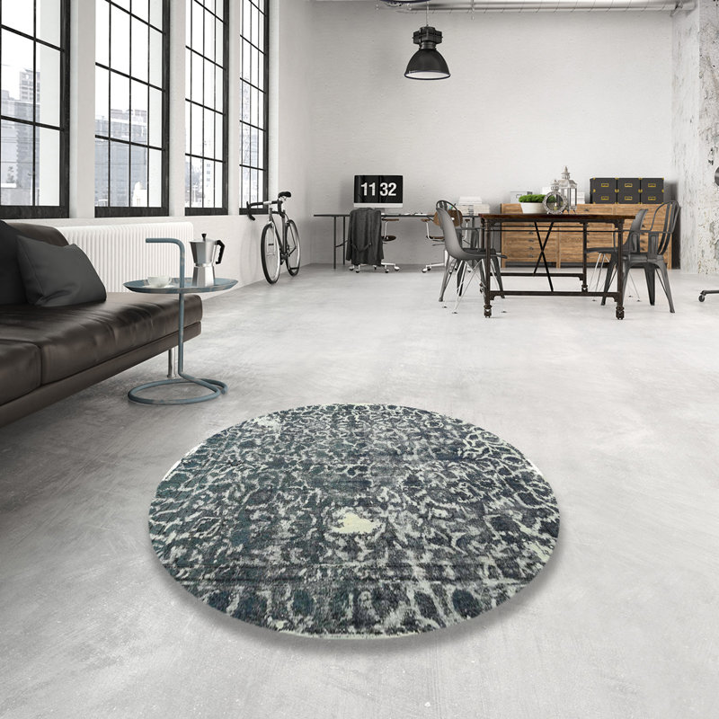 Tapis contemporain gris / beige, Rond 7 pi