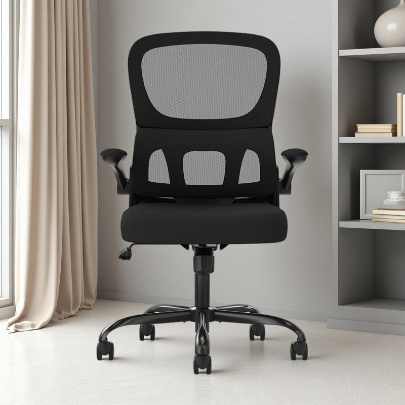 Office Chair, Mesh Ergonomic Office Chair With Lumbar Support, Comfy Computer Desk Chair With Flip Armrest Rolling Wheels