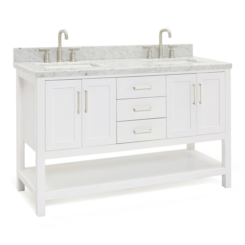 Magnolia Bath Vanity Oval Basin, White, Carrara White Marble, Rectangle 