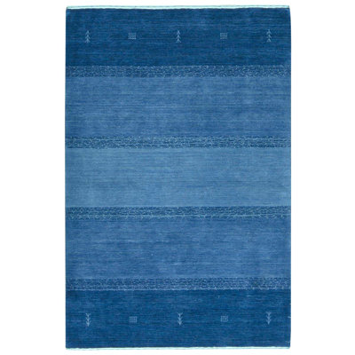 Tapis bleu en laine noué à la main Gabbeh