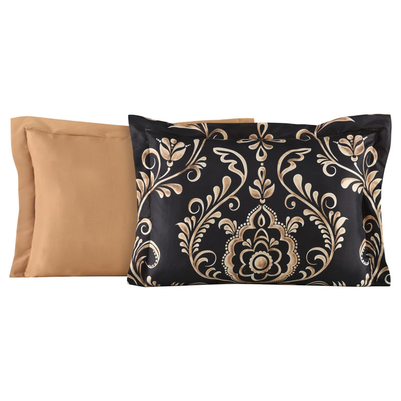 Sabrina Black and Gold Microfiber Queen Bed-in-a-Bag Set