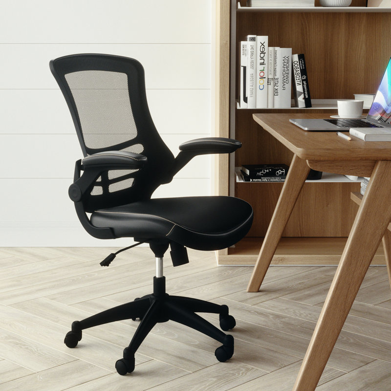Chaise de bureau ergonomique pivotante à dossier mi-haut en filet avec accoudoirs rabattables Jayetta