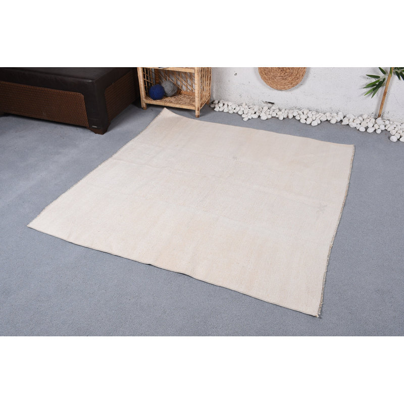 Tapis rétro, tapis turc, tapis bohémiens blancs, tapis neutres, tapis décoratifs 5 x 4,8 pi