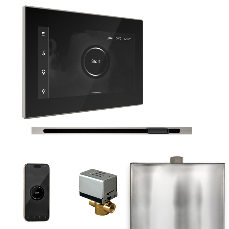 Ensemble de commande de douche à vapeur XButler avec commande iSteamX et tête de vapeur linéaire, Nickel brossé