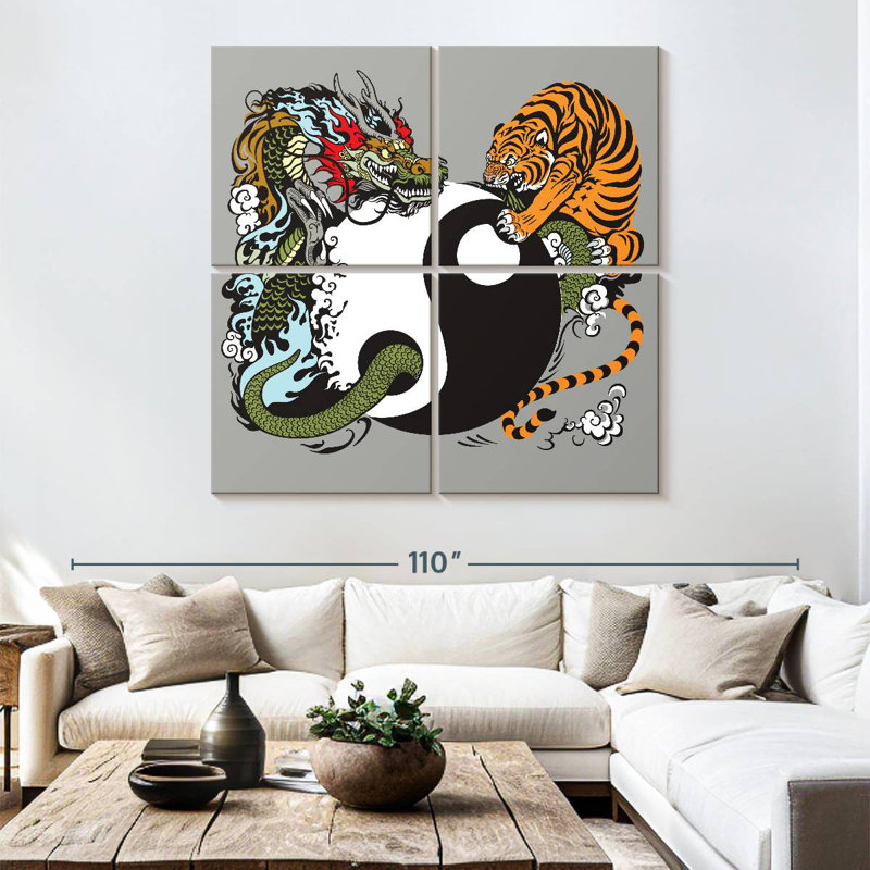 Dragon et tigre Yin Yang, H 74 po x l 74 po