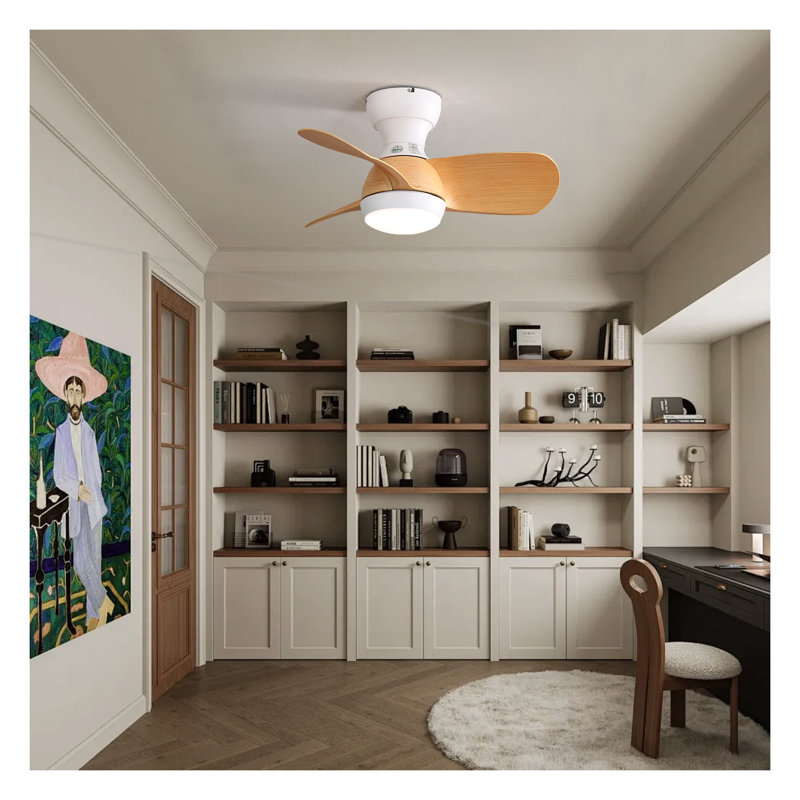 23 Inch Mini LED Ceiling Fan with Remote Control - Quiet DC Motor, 3 ABS Blades, 3-Color LED Light - Ideal for Bedroom, Small Rooms