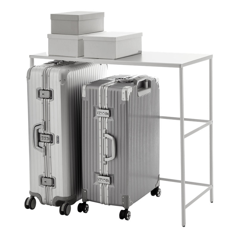 White Steel Expandable Suitcase Rack with Storage Bar