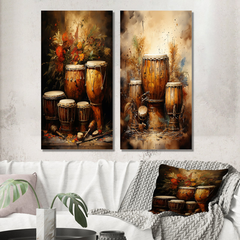 Ensemble d'art mural sur toile Djembe Journey Earthy Umber, H 28 po x l 25 po, Toile tendue