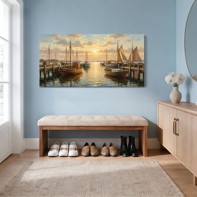 Peinture à l'huile sur toile Harbour Sunset, H 20 po x l 40 po