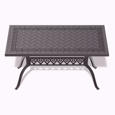L59.05*W35.43-Inch Cast Aluminum Patio Dining Table With Frame And Carved Texture On The Tabletop