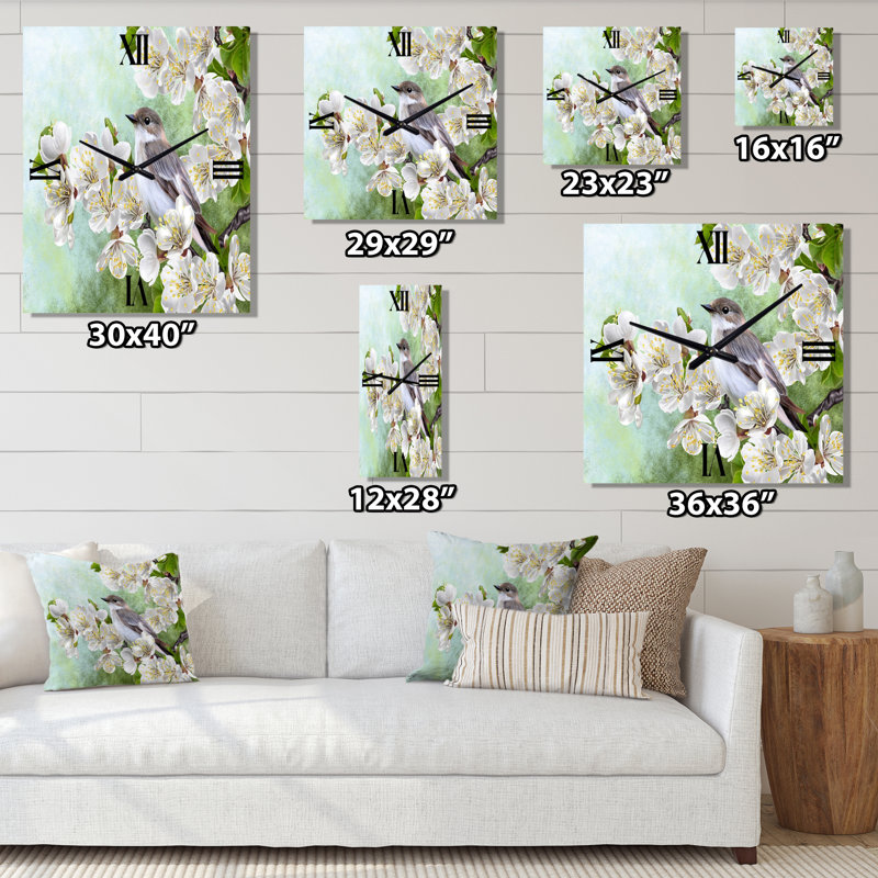 Horloge murale oiseau sur une branche d'arbre en fleurs, Petit