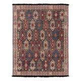 Caucasian Rug In Gray, Red & Blue Geometric Pattern By Rug & Kilim