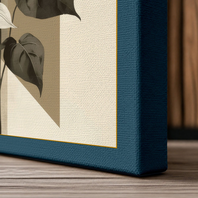 Flowering Plant Study Botanical - Wrapped Canvas, 30x20 - 76.2 x 50.8 cm, Teal Border