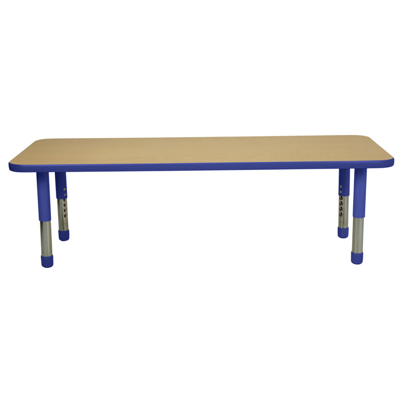 Table rectangulaire d'activités en T avec moulures totales réglables, H 18 po x l 60 po x P 24 po, Beige, Bleu