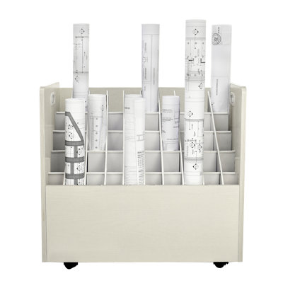 50-Compartment Mobile Wood Blueprint Roll File Storage Organizer