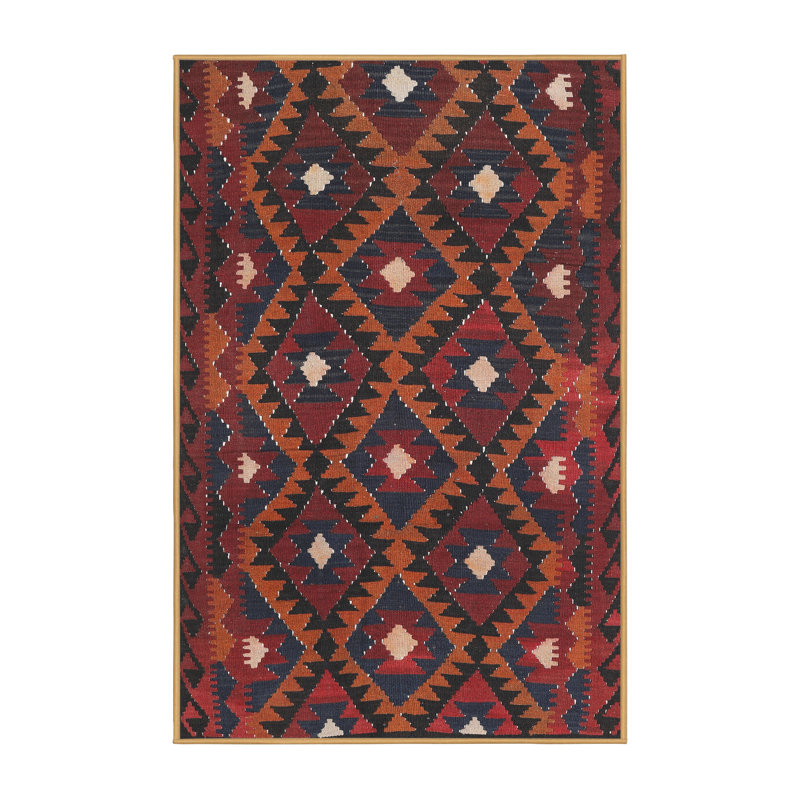 Tapis de zone orange/noir contemporaine, Rectangle 2 pi x 5 pi