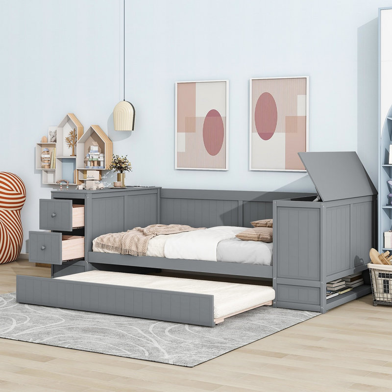 Lit de jour avec couchette moderne Amisaday, Gris