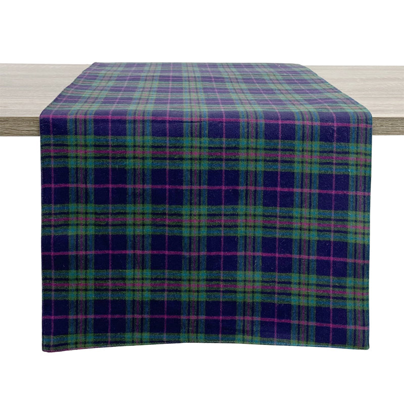 Green Rustic Tartan Plaid 16"x72" Table Runner, Blue
