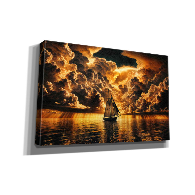  «Sail Boat Under Black & Yellow Sky» par Rey Klimt, art mural sur toile, 40 po x 26 po, H 26 po x l 40 po