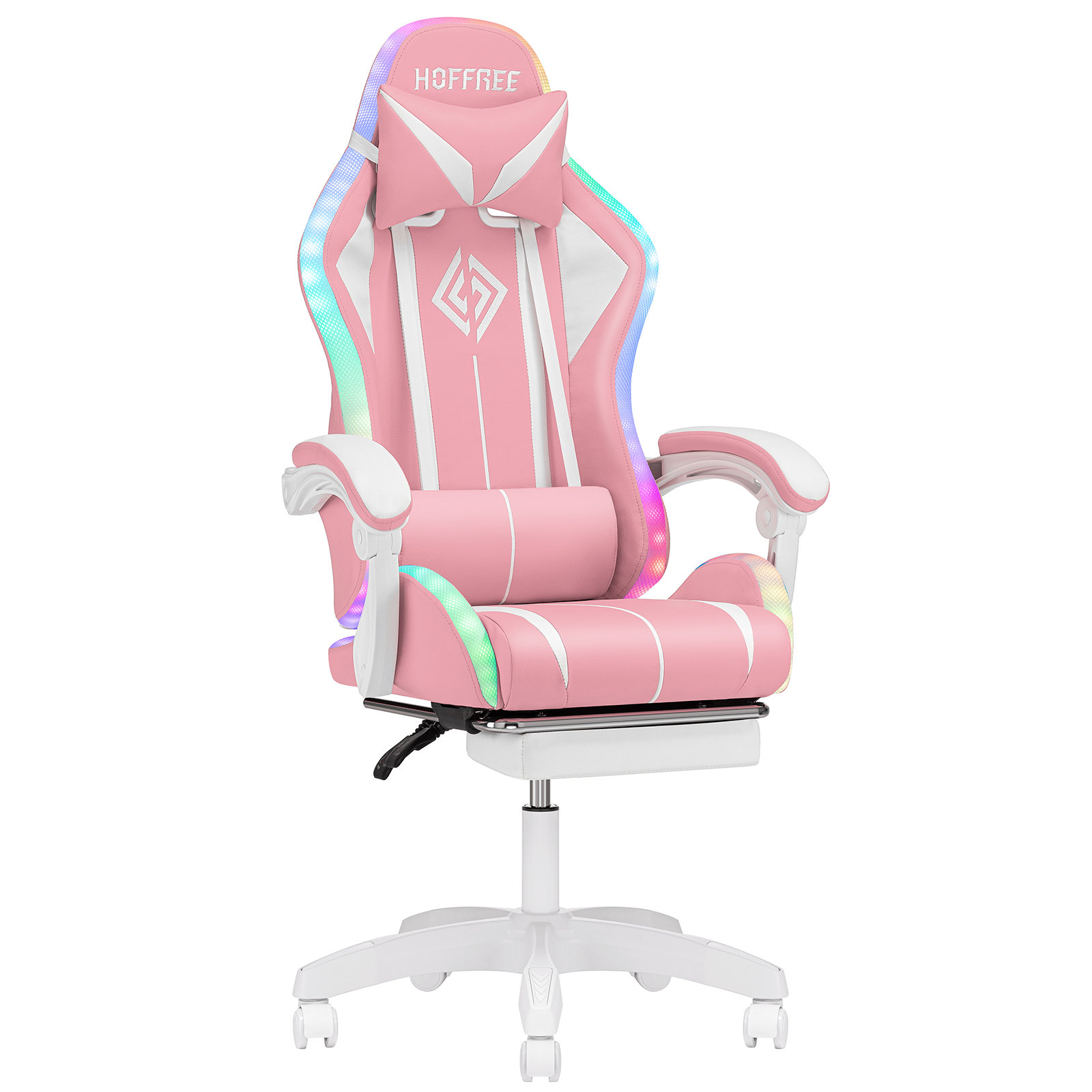 HOFFREE Gaming Chair with RGB LED Lights Ergonomic Computer Chair with  Massage Lumbar Pillow Linkage Armrest Reclining Leather Video Game Chair  Racing Style for Home Office 