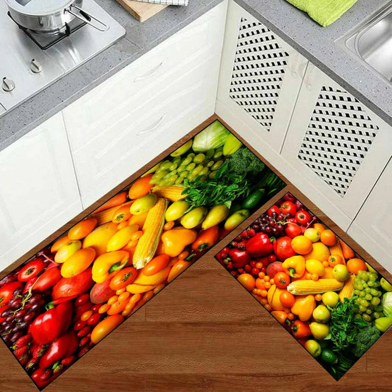 3D Fruit Kitchen Mat – Washable Non-Slip Runner Rug – Door Mat with Rubber Backing – Polypropylene, 80cm W x 150cm L