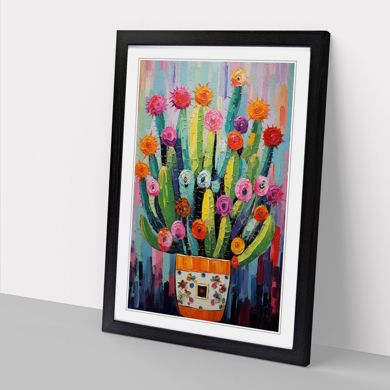 Cactus Expressionism - Single Picture Frame Print on Wood, Black Framed, 46cm H x 34cm W x 2cm D