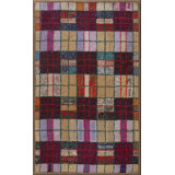 Colorful Antique Geometric American Folk Art Plaid Pattern Hooked Rug