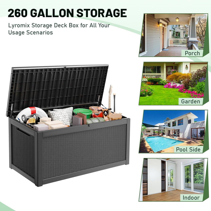 Sapphome 32.2'' W 260 Gallons Water Resistant Polyester Lockable Deck Box in Black