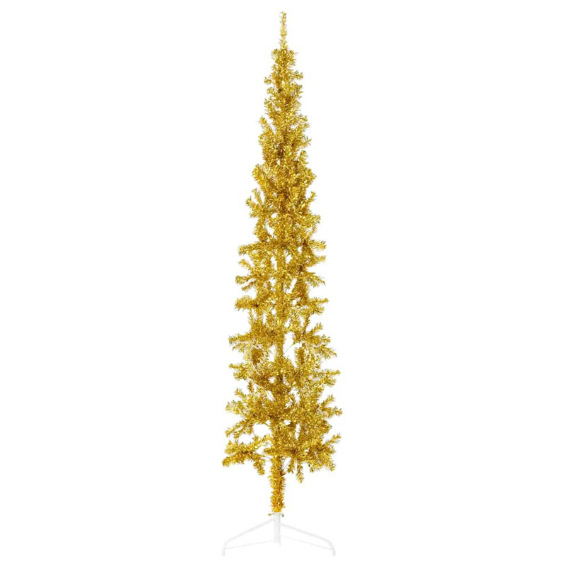 Demi-arbre de Noël artificiel en PVC doré à profil mince, Doré, H 6 pi