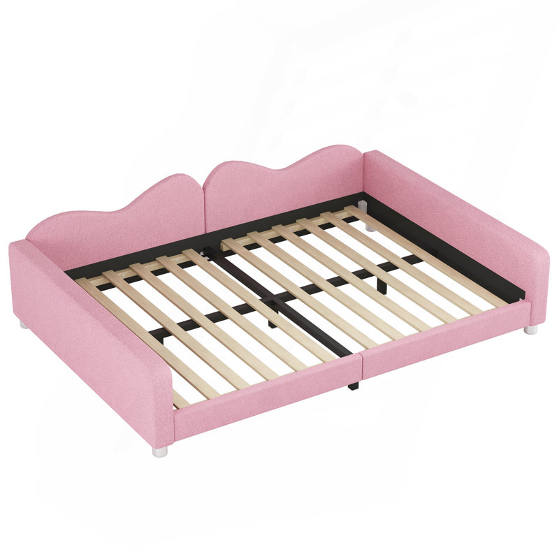 Full Size Upholstered Daybed, Sherpa Fabric Sofabed With Cloud-Shaped Backrest, Pink