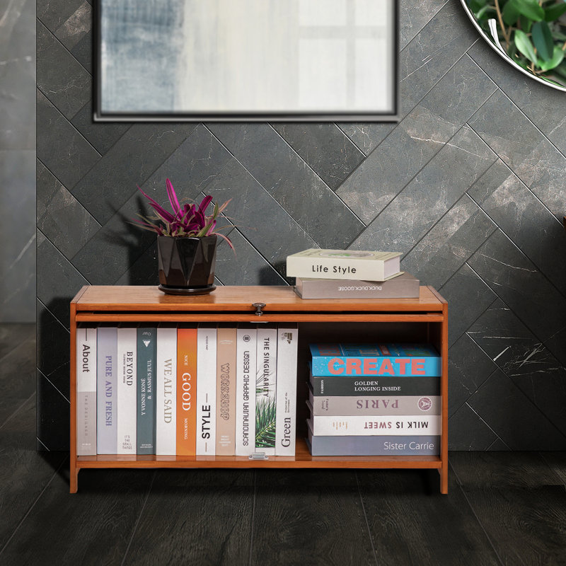 Brown Bamboo Rectangular Bookcase with Flip Doors
