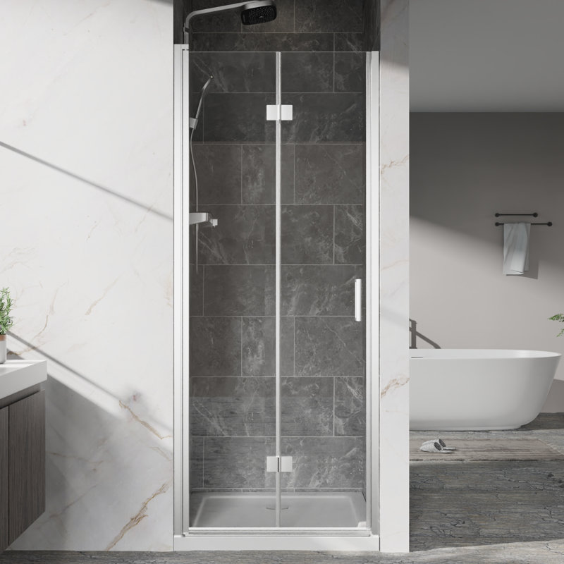 72 Inches High Bi - Fold Swing Pivot Shower Door With 1/4" Tempered Glass, Zinc Alloy Handles, And Water Blocking Design 32 In. Wide Glass Hardware, Easy Installation Guide, Pollution Feature