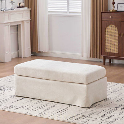 Pouf moderne en chenille capitonnée, repose-pieds carrés avec pieds en métal noir pour salon, chambre, entrée et bureau