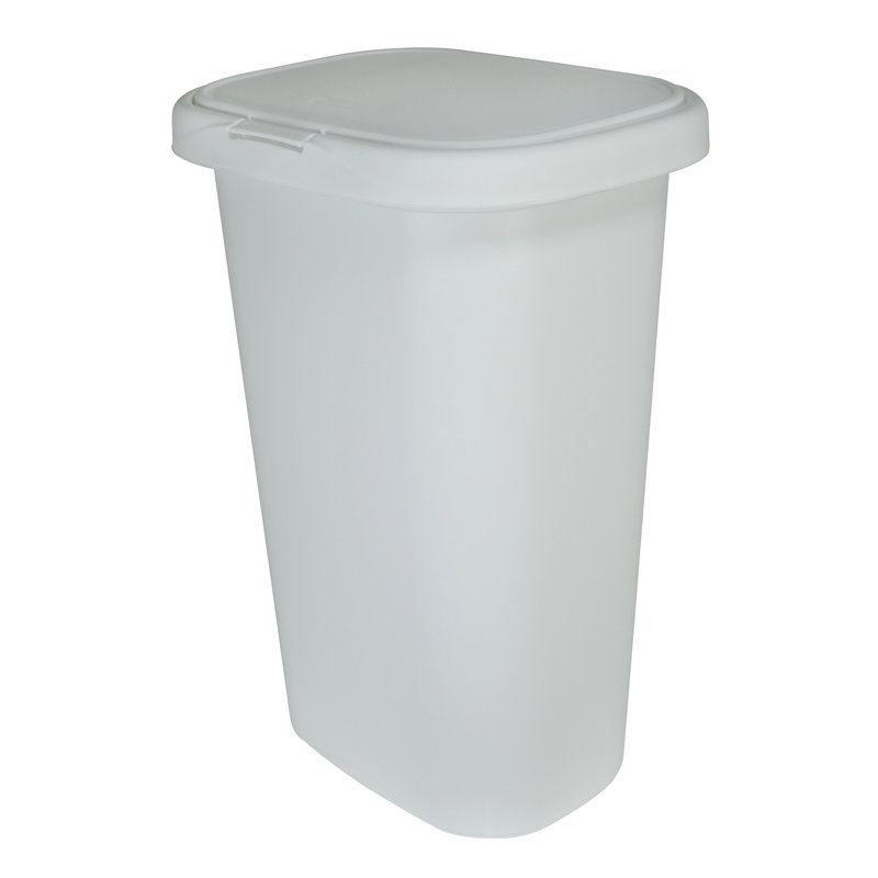 White Plastic 13-Gallon Spring-Top Kitchen Trash Can