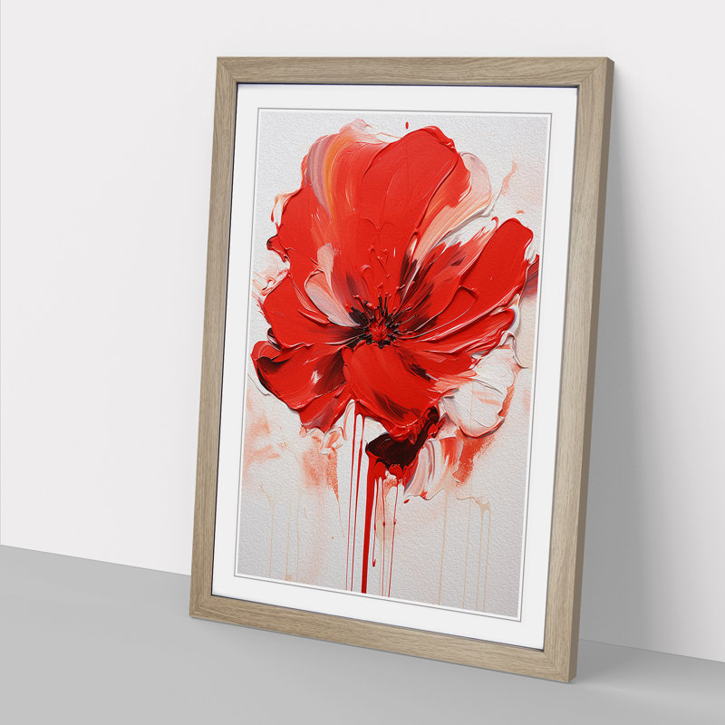 Poppy Flower Action Painting - Framed Print, Oak, 46cm H x 34cm W x 2cm D